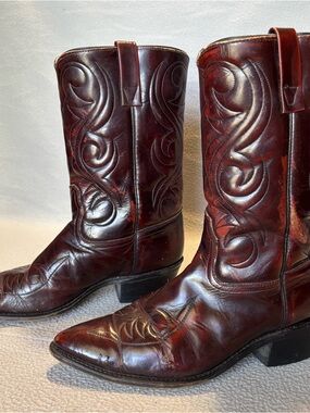 Vtg. ACME Men's Western Cowboy Boots - Deep Burgundy Leather Almond Toe #4939